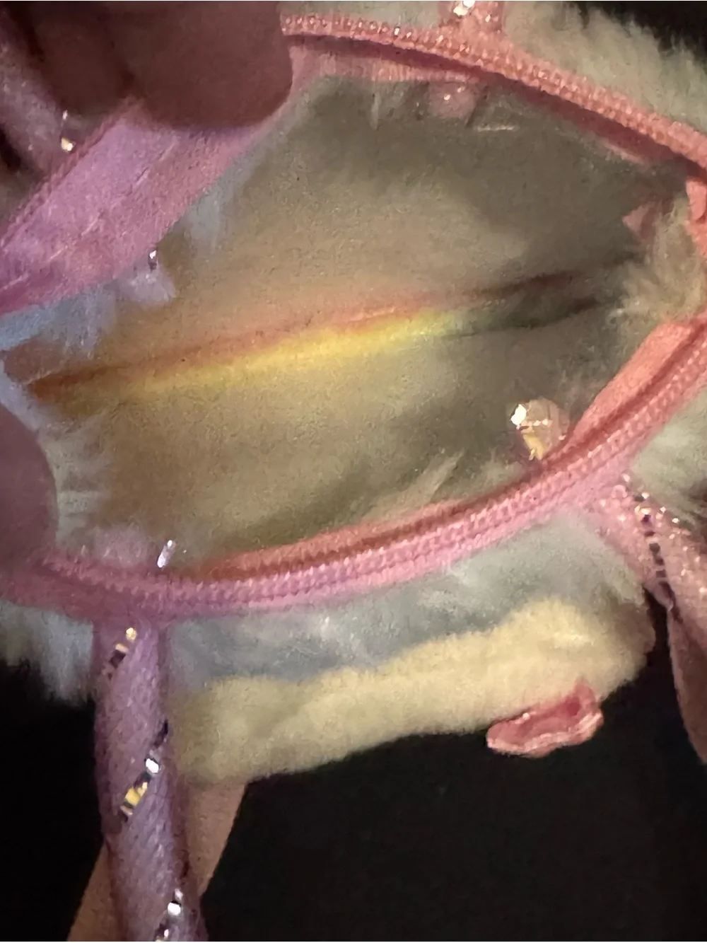 Hello Kitty- Sanrio- Mini Plush Rainbow lUnicorn Crossbody/Purse with Faux Fur